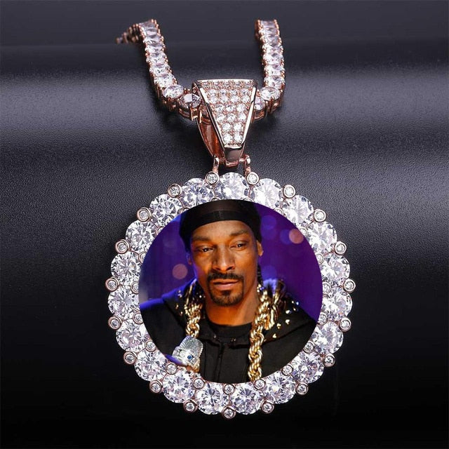 Custom Photo Pendant With Picture Charm  Necklace Round And Wing Men HipHop Jewelry For Gift Tennis Chain